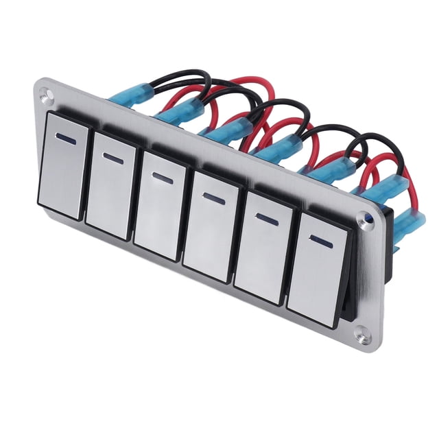 Panneau de Commutation LED Bleu, Panneau de Commutation Rocker 6 Gang Imperméable à l'Eau 5 Broches sur les Interrupteurs de Voiture 12V-24V LED Bleu