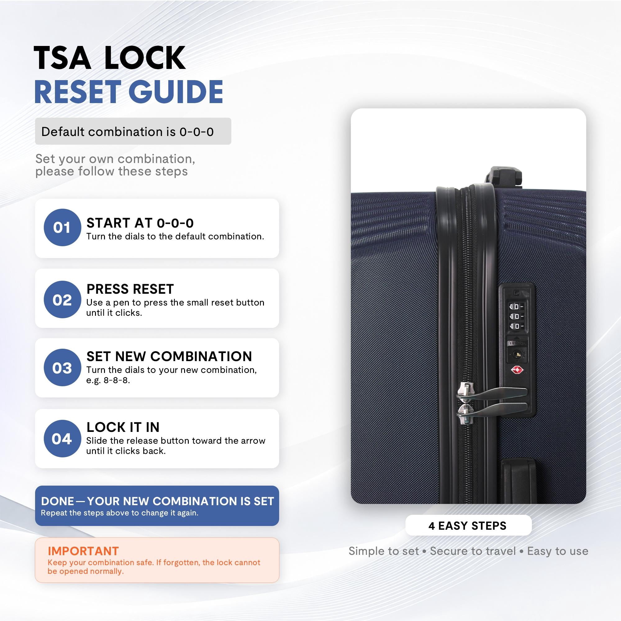 3-Piece ABS Hardshell Luggage Set, Lightweight Scratch-Resistant Suitcases with Silent Spinner Wheels & TSA Lock, Blue