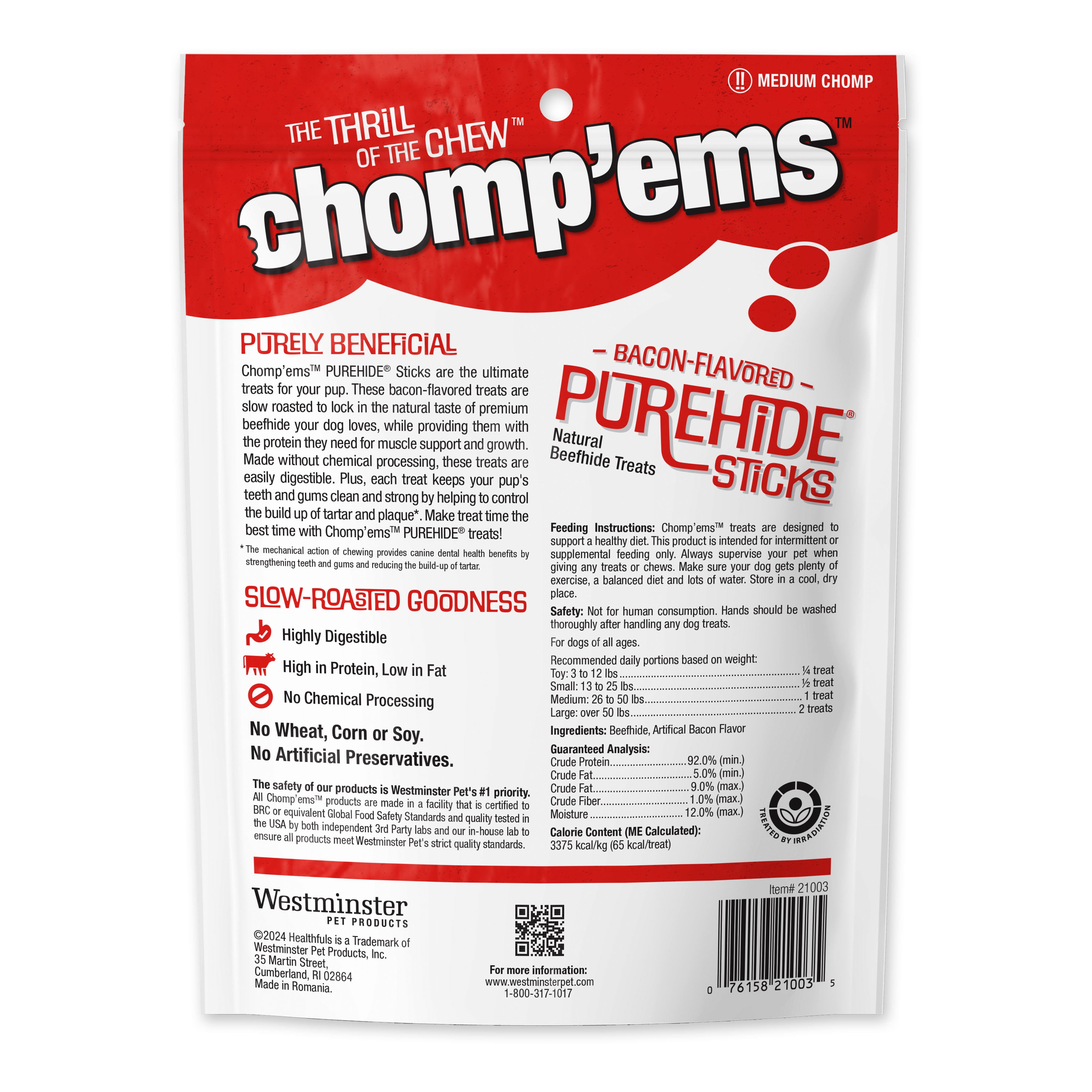Ruffin' It Chomp'ems Purehide Sticks 8.5oz Bag-Smoked Beef Flavor