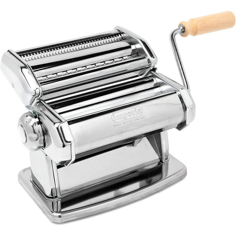 Imperia Pasta Maker Machine - Heavy Duty Steel Construction w Easy Lock  Dial and Wood Grip Handle- Model 150 Made in Italy
