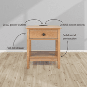 DecorTech Traditional Rectangular End Table with AC Power and USB Charging Ports, Oak