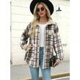 thumbnail image 4 of Womens Fall Flannel Shackets Plaid Button Down Jacket Casual Long Sleeve Fleece Shirt with Pockets Rice Apricot XL, 4 of 8