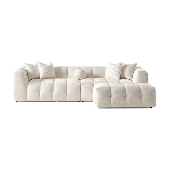 Phoenix Mid Century Modern Living Room Modular Sofa in Ivory Chenille