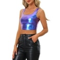 thumbnail image 5 of INSPIRE CHIC Women's Sleeveless Top U Neck Party Clubwear Holographic Shiny Metallic Crop Top M Blue Purple, 5 of 7