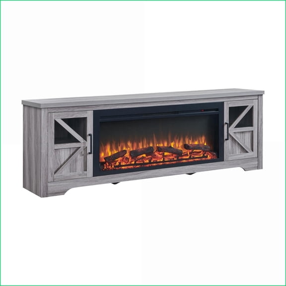 Electric Fireplace TV Stand, 75” for 80” TVs, Slate Gray Wood   Black Metal | Electric | Primary Living Space