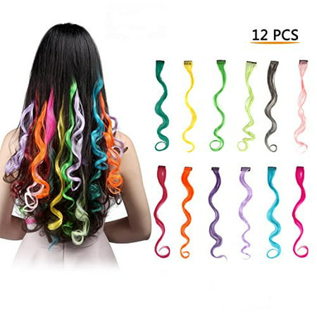 Feshfen 12 Pcs Colors Full Color Curly Wave Clip On In Hair Extensions Pieces 18 Inches Long Remy Colored Party Highlights Diy Accessories For Kids Grils Women Canada - Diy Curly Clip In Hair Extensions