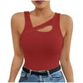 thumbnail image 2 of Weiqiqre Summer Tops for Women 2025 Cut Out Front Asymmetrical Neck Rib Knit Sleeveless Tank Top, 2 of 4