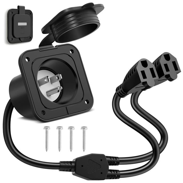 JIAHAOO Universal Power Extension Cord 14AWG Dual 18 Inch Length For RV Camper Trailer Boat Outdoor Industrial Power Supply