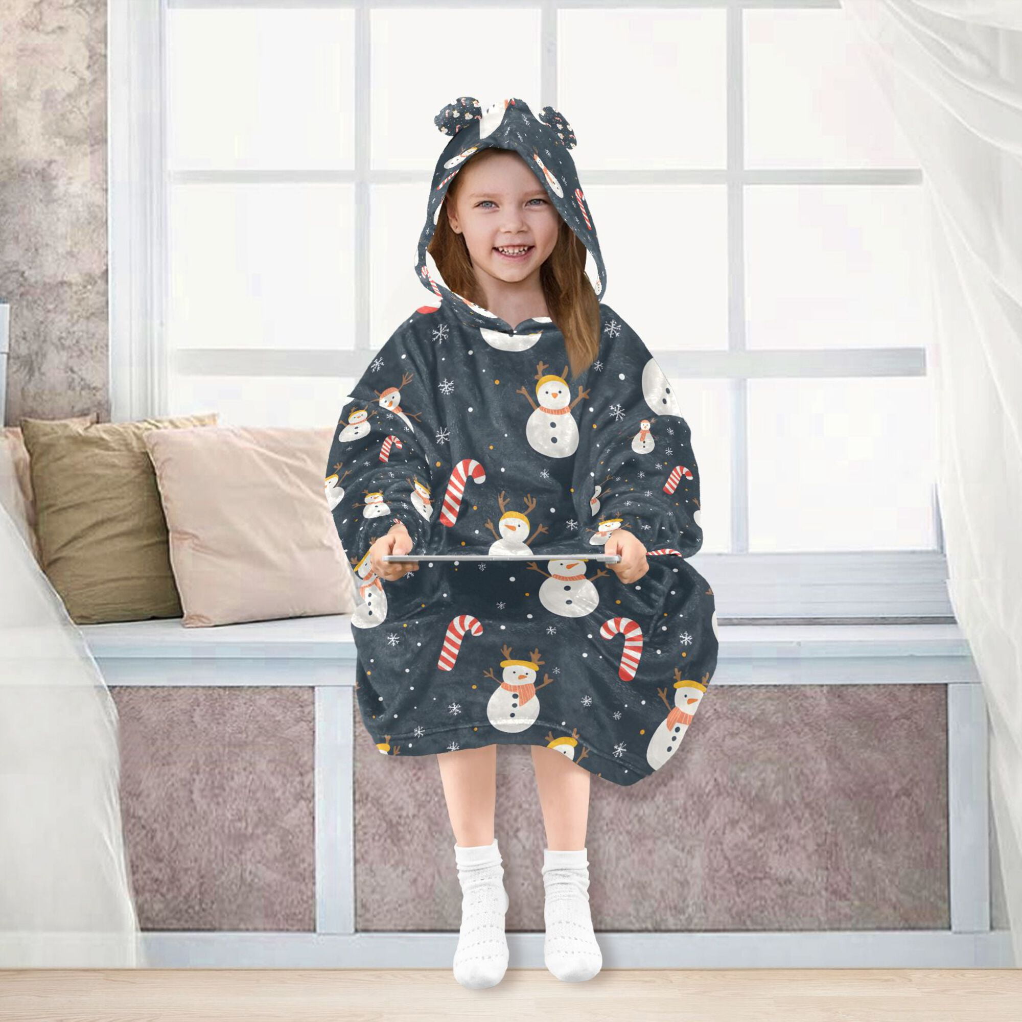 FORMRS Wearable Blanket Hoodie with Sleeves for Kids Cozy Flannel Sweatshirt, Playful Winter