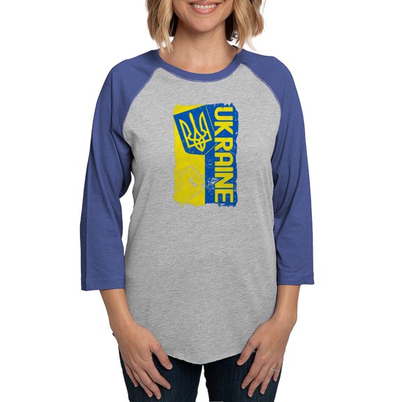 CafePress - Ukraine Coat Of Arms Flag Long Sleeve T Shirt - Womens Baseball Tee