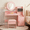 Pink, variant on INFANS Kids Vanity with Lights, Princess Makeup Desk with Mirror Storage Shelves, Toddler Table and Chair Set Pretend Play for Girls Aged 4-9
