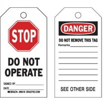 Brady Danger Tag,7 x 4 In,Bk and R/Wht,PK100 86702