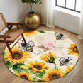 thumbnail image 3 of Sunflower Bee Large Area Rugs for Bedroom Living Room, Soft Non Slip Carpet Bedside Rug, Yellow Botanical Vintage Rose Floral Spring Round Floor Cover Kitchen Accent Rug 6' for Dining Room/Office, 3 of 9