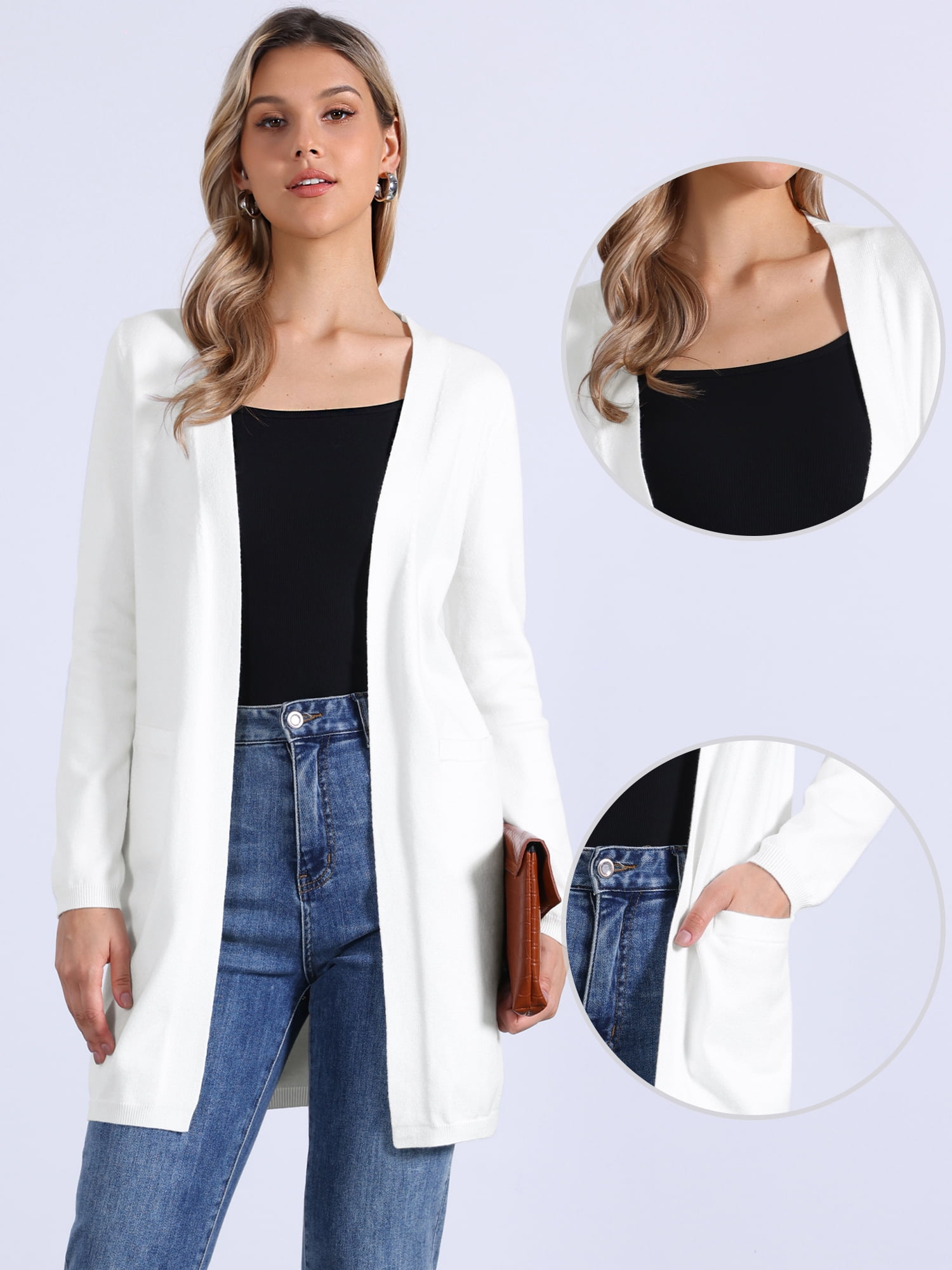 DARING DIVA Long Sweater Lightweight Knit Cardigans XS White