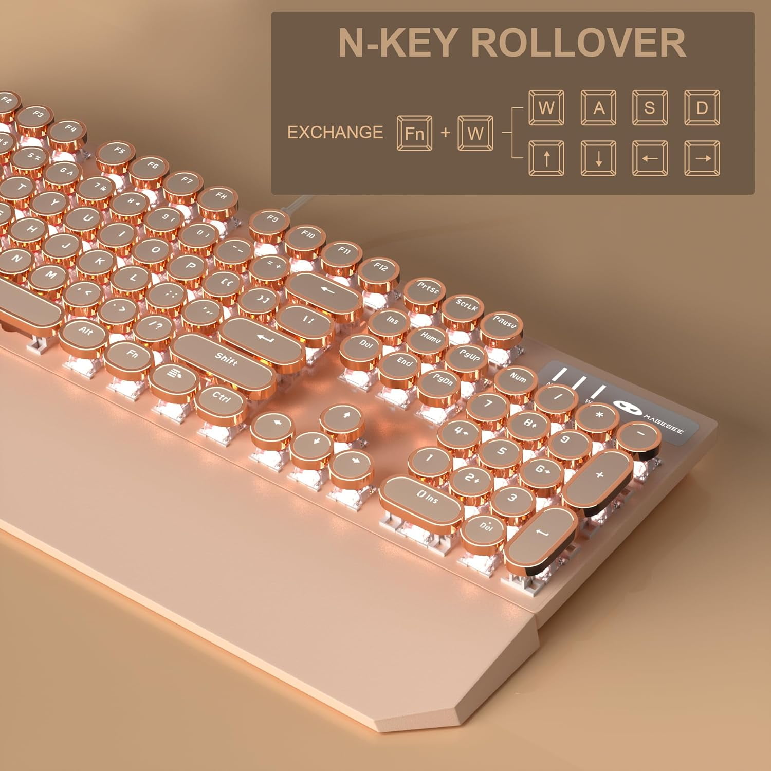 MageGee Typewriter Mechanical Gaming Keyboard, Retro Punk Round Keycaps RGB Rainbow Backlit