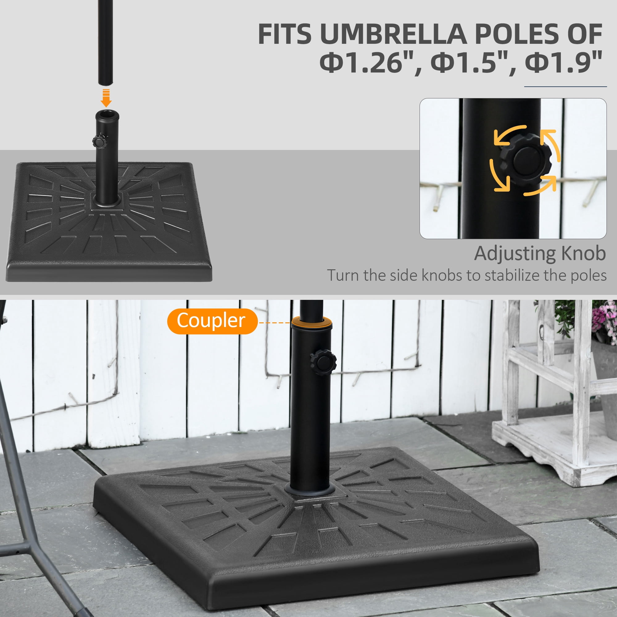 Outsunny 42lbs Resin Patio Umbrella Base 20" Outdoor Umbrella Stand, Black
