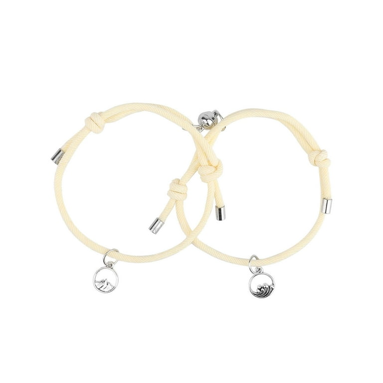 Spencer 2Pcs Magnetic Couple Bracelet of Eternal Love Adjustable Long  Distance Braided Rope Bracelet （Beige） 