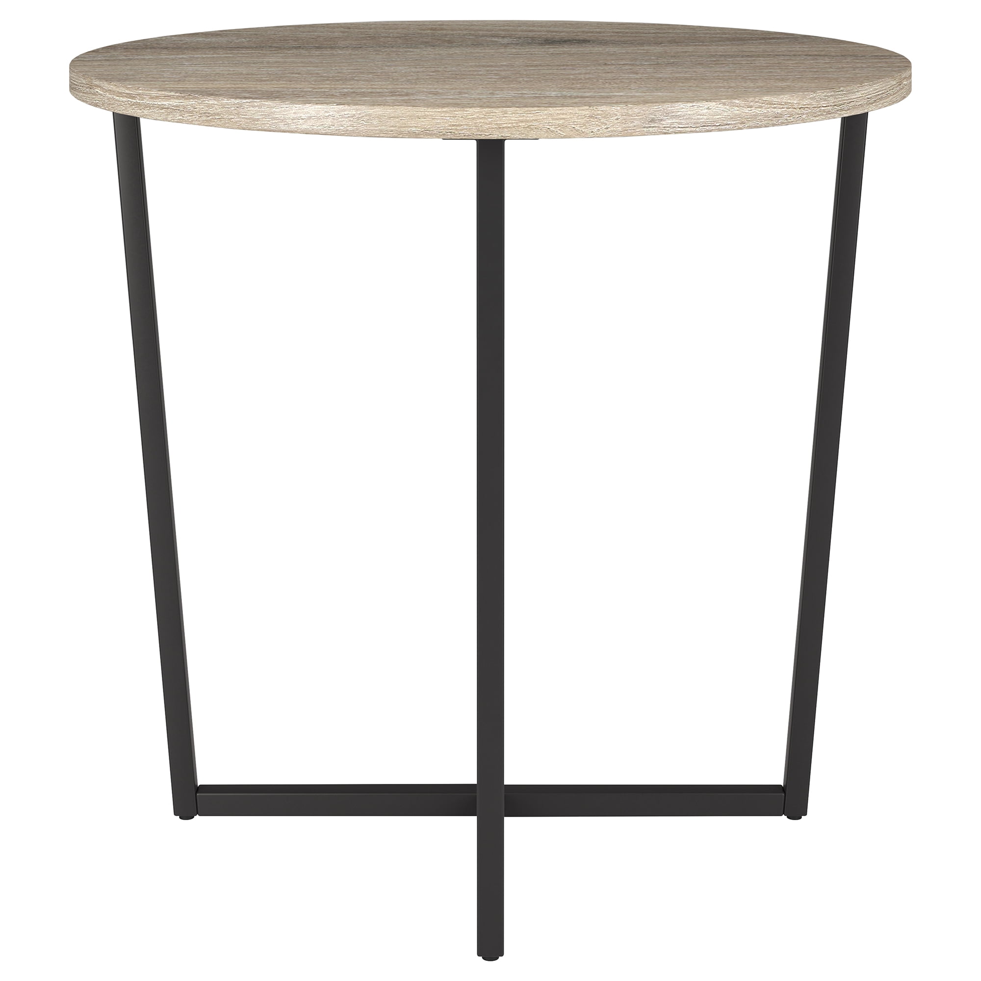 Evelyn&Zoe Pivetta 22" Wide Round Side Table with MDF Top, Blackened Bronze/Antiqued Gray Oak