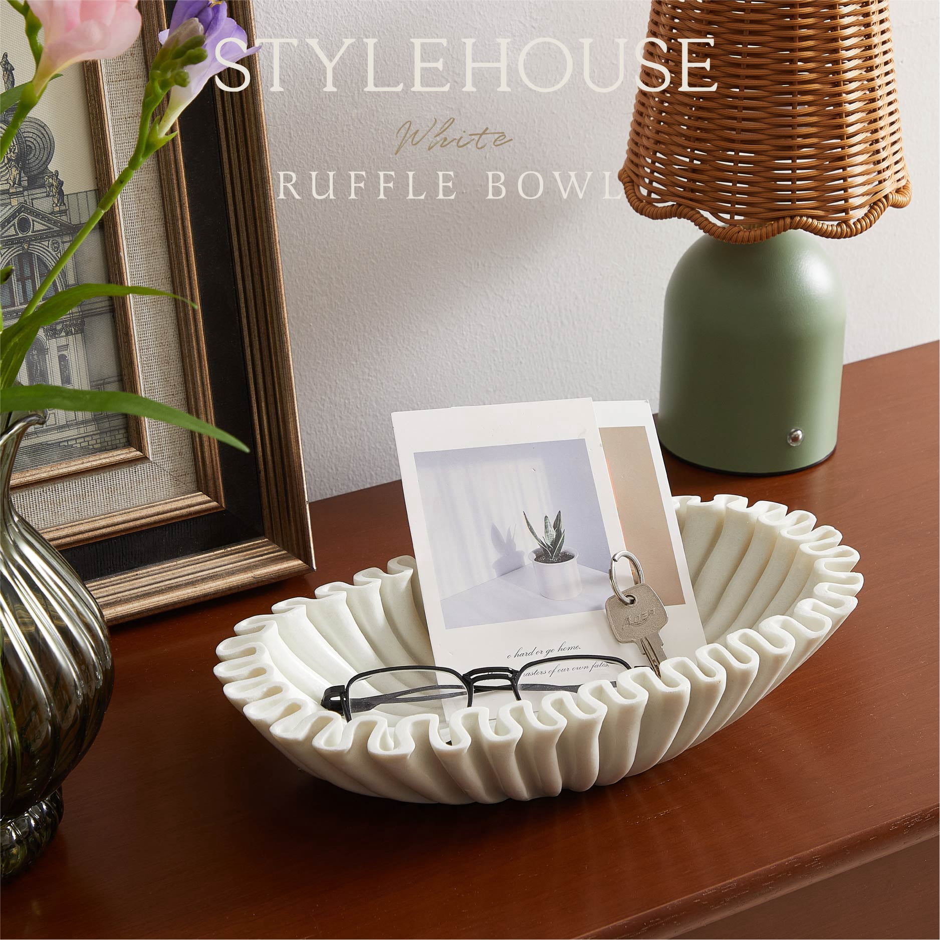 Stylehouse White Resin Fluted Decorative Bowl