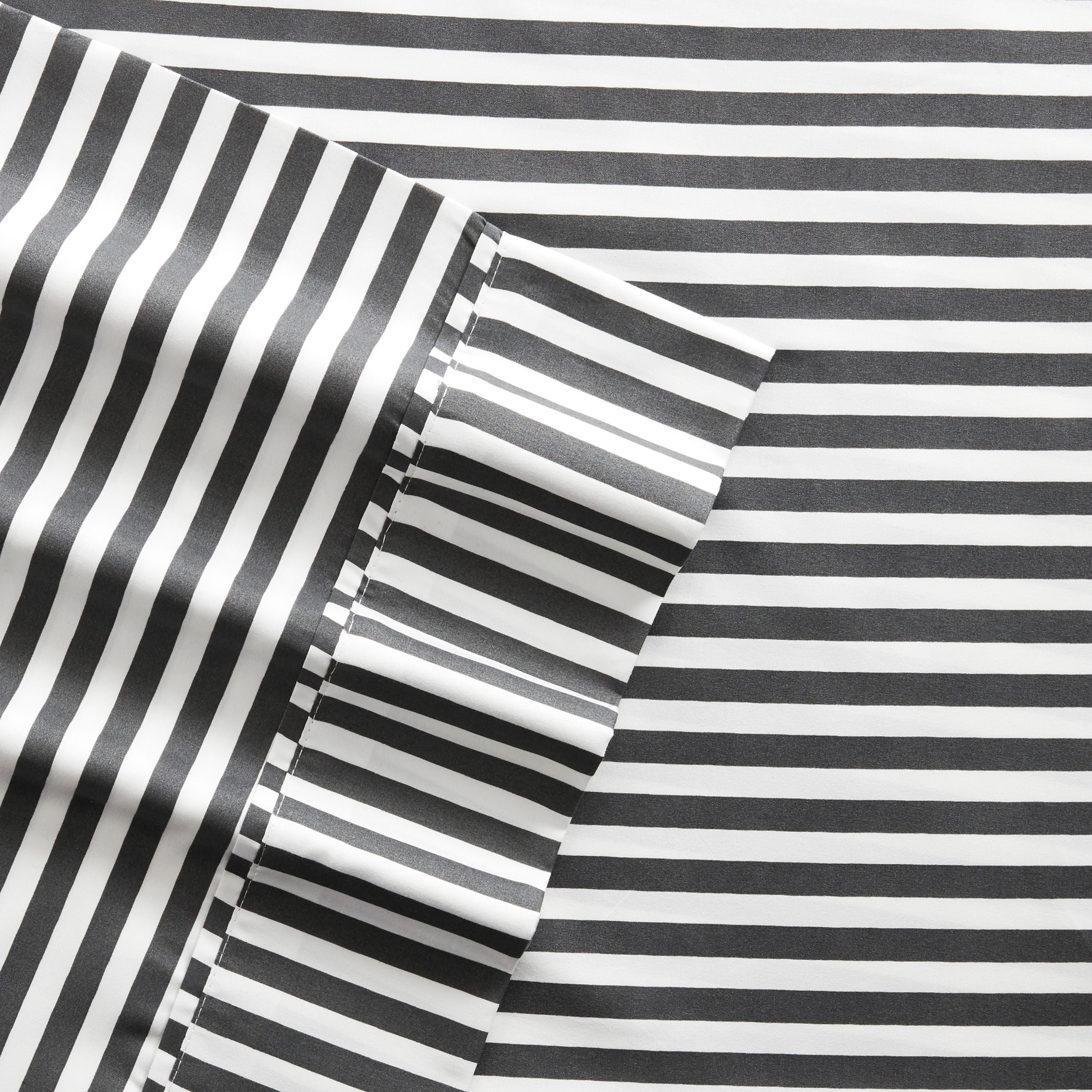 Noble Linens 4 Piece Pattern Microfiber Bed Sheets Set, Gray Ribbon, California King