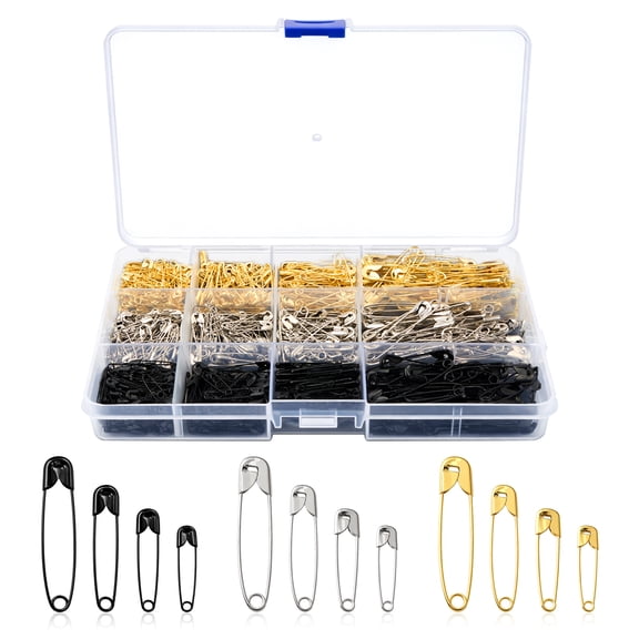 Silver Steel Safety Pins Mix 600 Count with Assorted Sizes