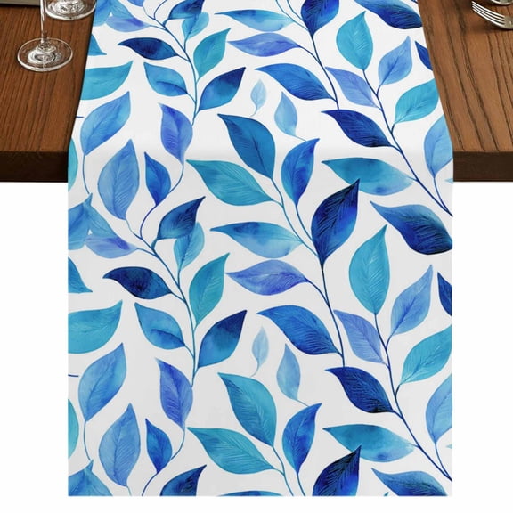 Table Runners 108 Inches Long Dress Scarves, Spring Leaves Farmhouse Coffee/Dining/Kitchen Table Runner for Living Room, Blue Plants Country Botanical Leaf 13x108 Inch