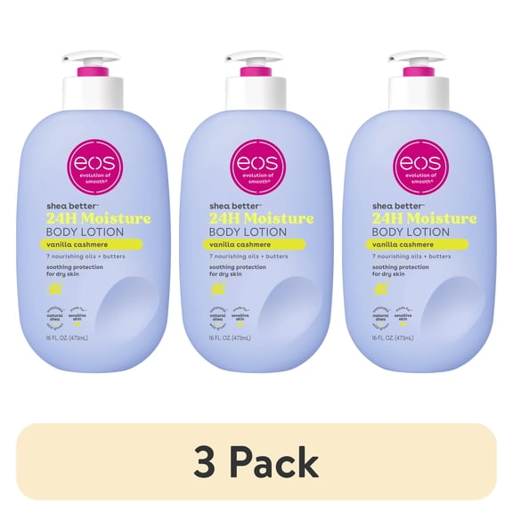 (3 pack) eos Shea Better 24H Moisture Body Lotion, Vanilla Cashmere, for Dry Skin, 16 fl oz
