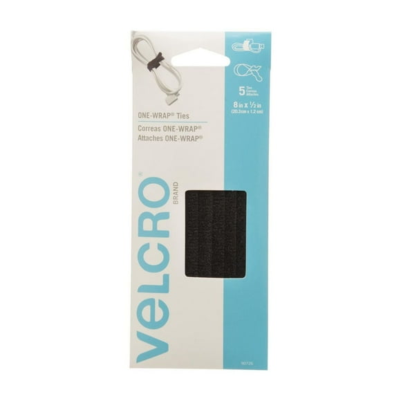 Attaches ONE-WRAP 8 po x 1/2 po. noir. 5 cts. Attaches réutilisables.