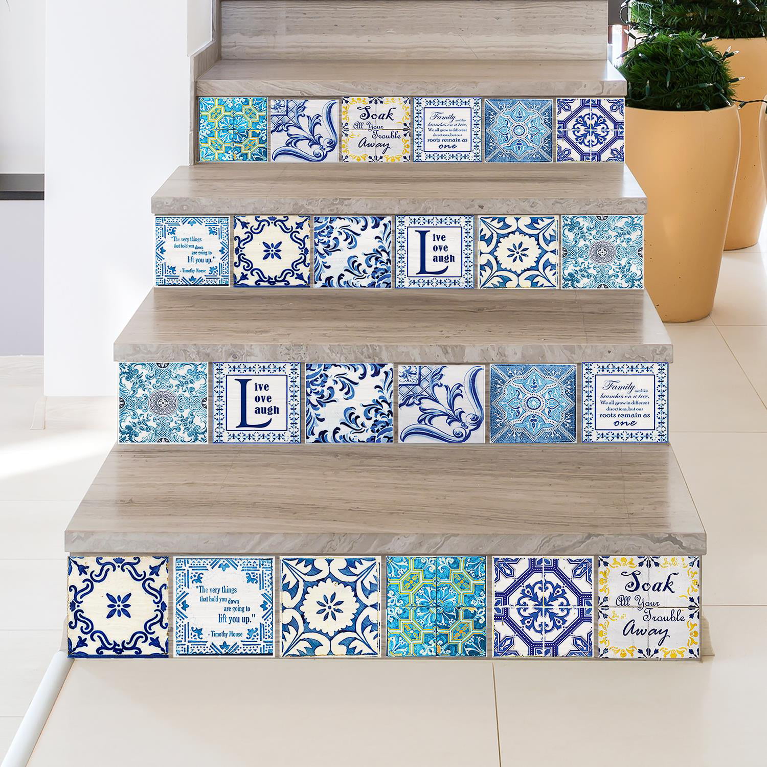 20cm Walplus Tile Lisbon Blue Wall Sticker Decal Vintage Staircase Retro Size 