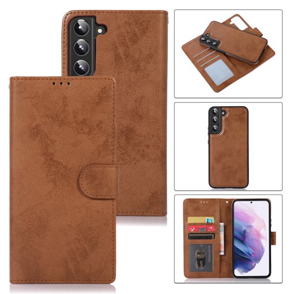 Wallet Case for Galaxy S23 Plus 6.6" 2023, Retro PU Leather [Magnetic Detachable Shell] Flip Kickstand [Cash Pocket & Card Slots] Drop Resistant Full Protective Case, Brown