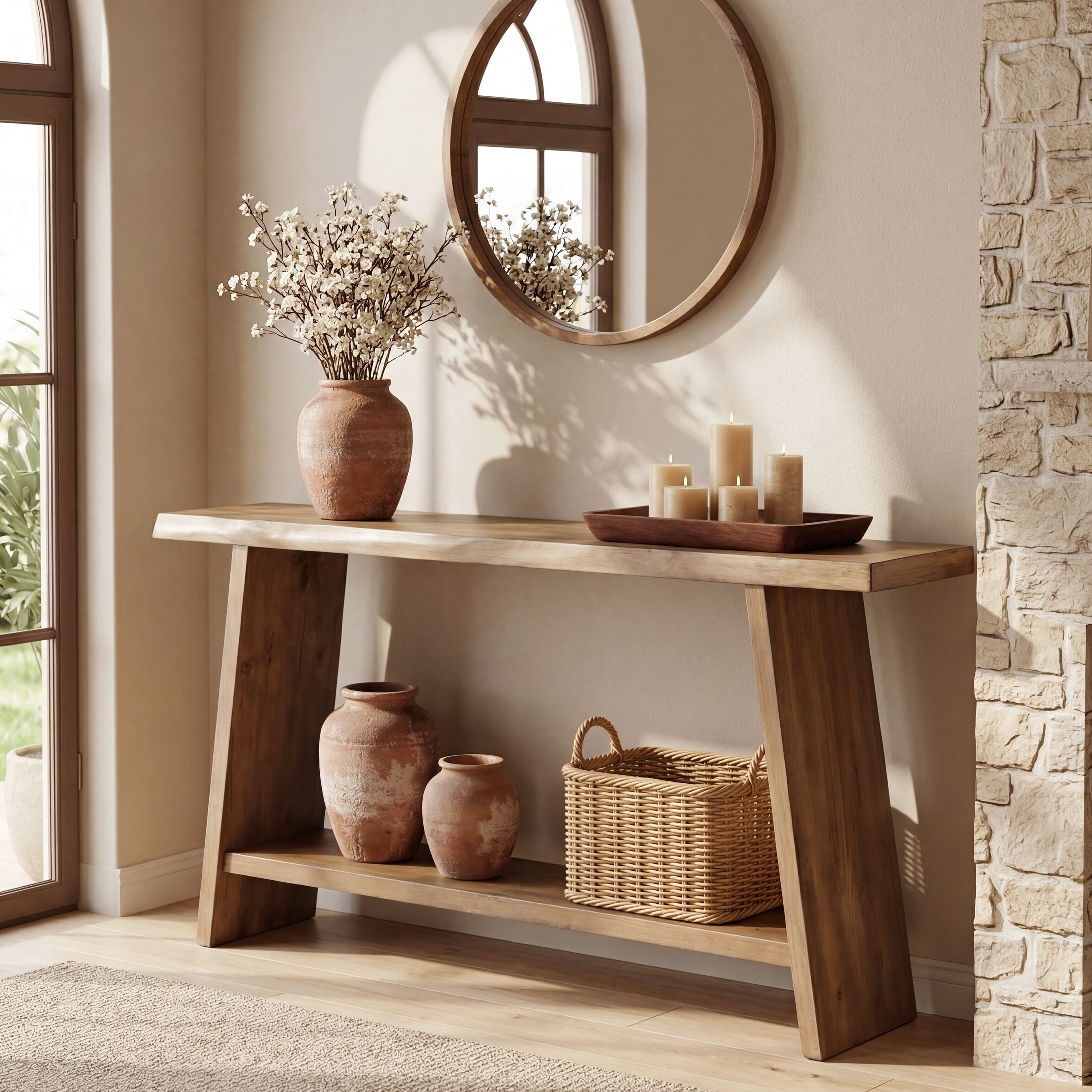 63" Solid Wood Console Table with 2-Tier Storage, Narrow Entryway Table, Slim Sofa Table for Hallway, Living Room, Foyer, Brown