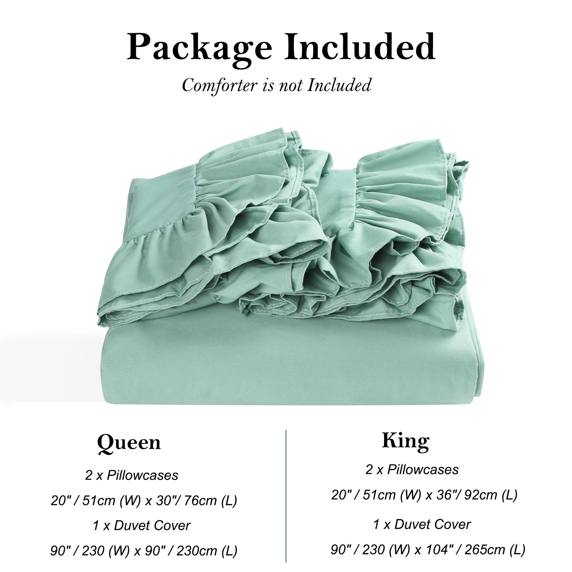 Unique Bargains 110GSM 3 Pieces Ruffle Brushed Duvet Cover Sets Queen Sage Green