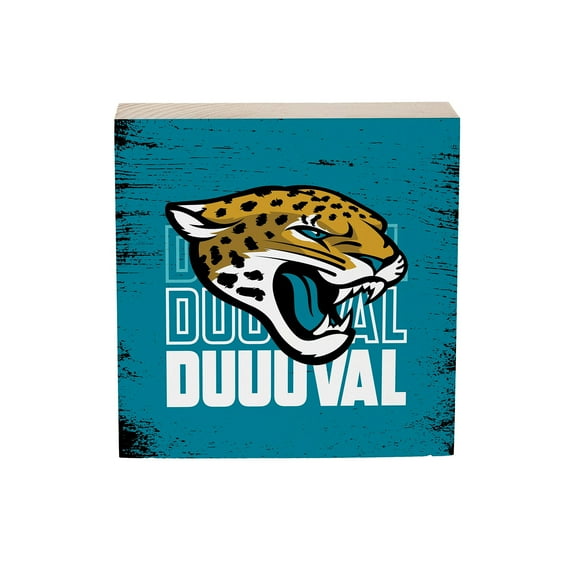 Jacksonville Jaguars 6" Square Fan Chant Wood Block Shelf Sign