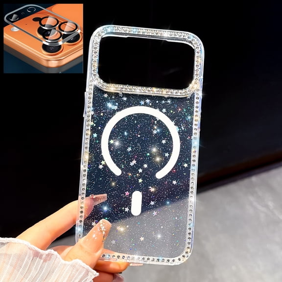 Allytechgroup Glitter Bling Case for Apple iPhone 17 Pro Max, with Camera Lens Protector [Compatible with Magsafe] Sparkle Stylish Luxury Anti-Scratch Magnetic Clear Phone Case for Women Girls