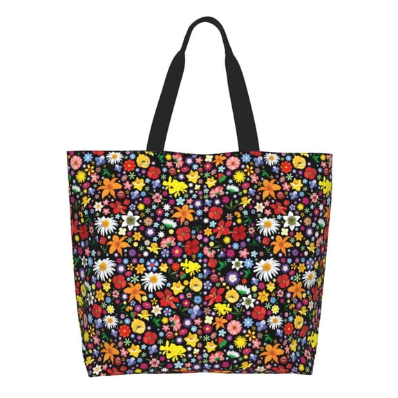 Honeii Spring And Summer Flowers Print Tote Bag for Women, Foldable Tote Bag Large Shoulder Bag Top Handle Handbag for Travel, Work