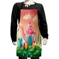 thumbnail image 1 of Fantasy Kids Apron, Fantasy Teapot and Cup Houses Wonderland Theme Meadow Teatime Happiness Artwork, Boys Girls Apron Bib with Adjustable Ties for Cooking Baking Painting, Pink Green, by Ambesonne, 1 of 2