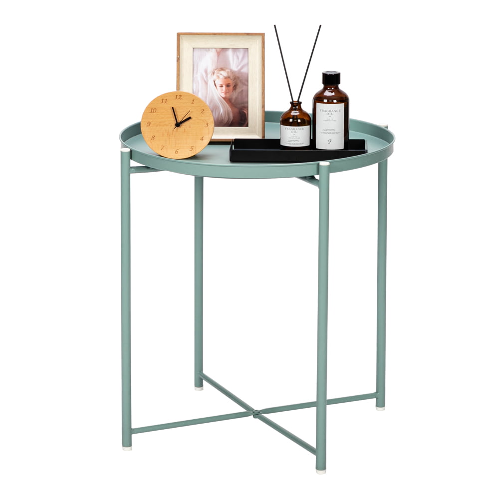 Round Side Table Tray Metal End Table Round Foldable ...