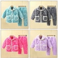 thumbnail image 4 of Ruyang Gilrs Boys Long Sleeve Pajamas Set Winter Thick Warm Pajama Soft Fleece Homewear Button Down Pjs Top with Pants, 4 of 6