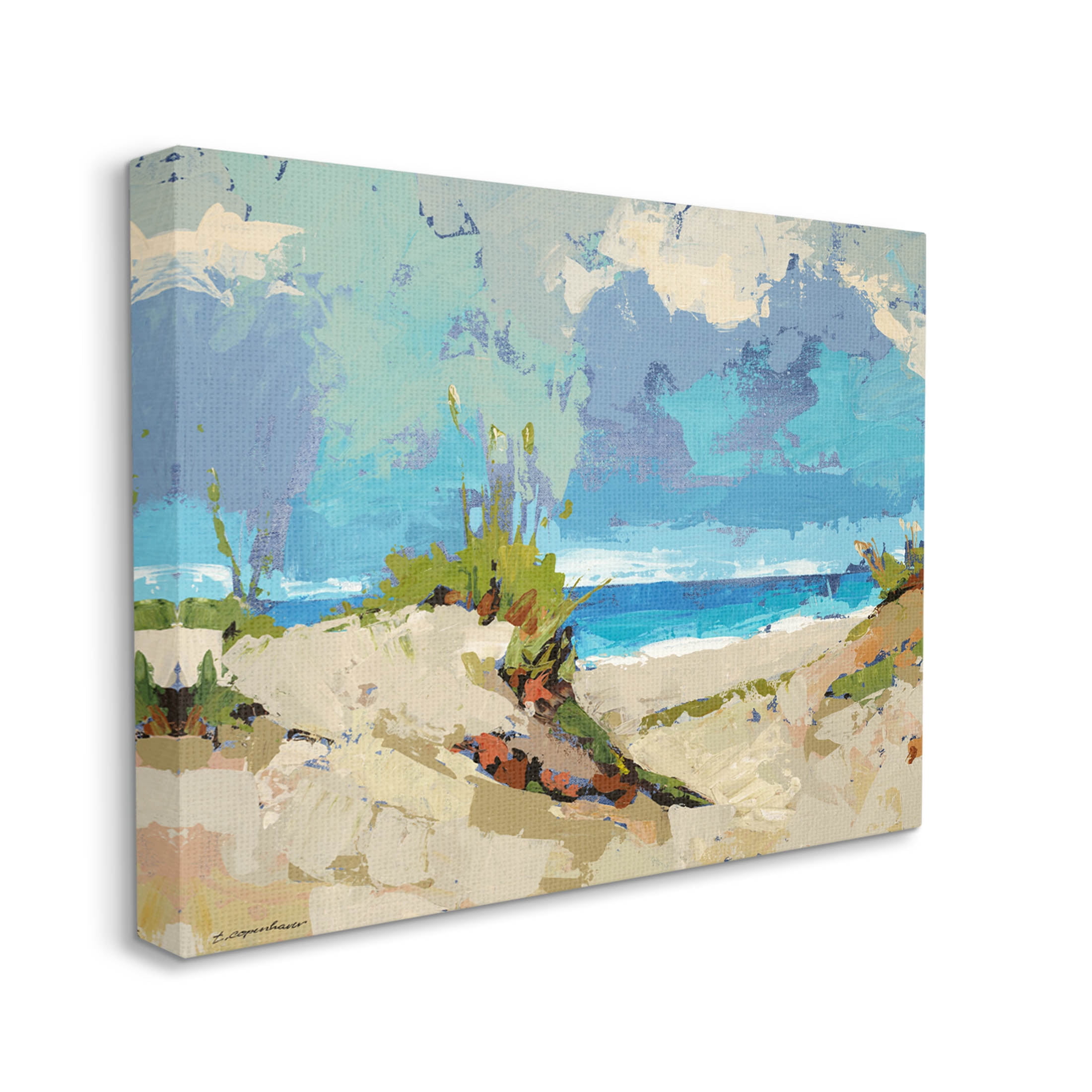 Modern Seaside Beach Scene Landscape Painting Gallery Wrapped Canvas Print Wall Art