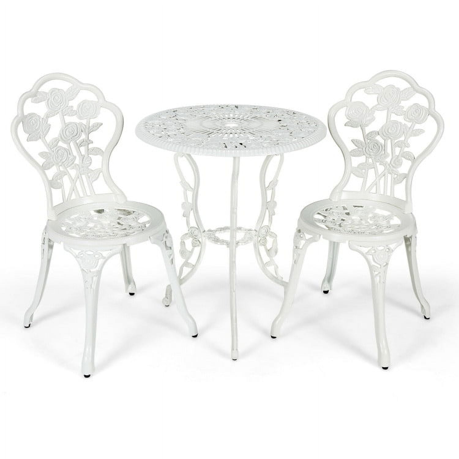 GVN Outdoor Cast Aluminum Patio Furniture Set, Outdoor Patio Rattan Conversation Bistro Set with Rose Design-White GVN Outdoor Cast Aluminum Patio Furniture Set, Outdoor Patio Rattan Conversation Bistro Set with Rose Design-White