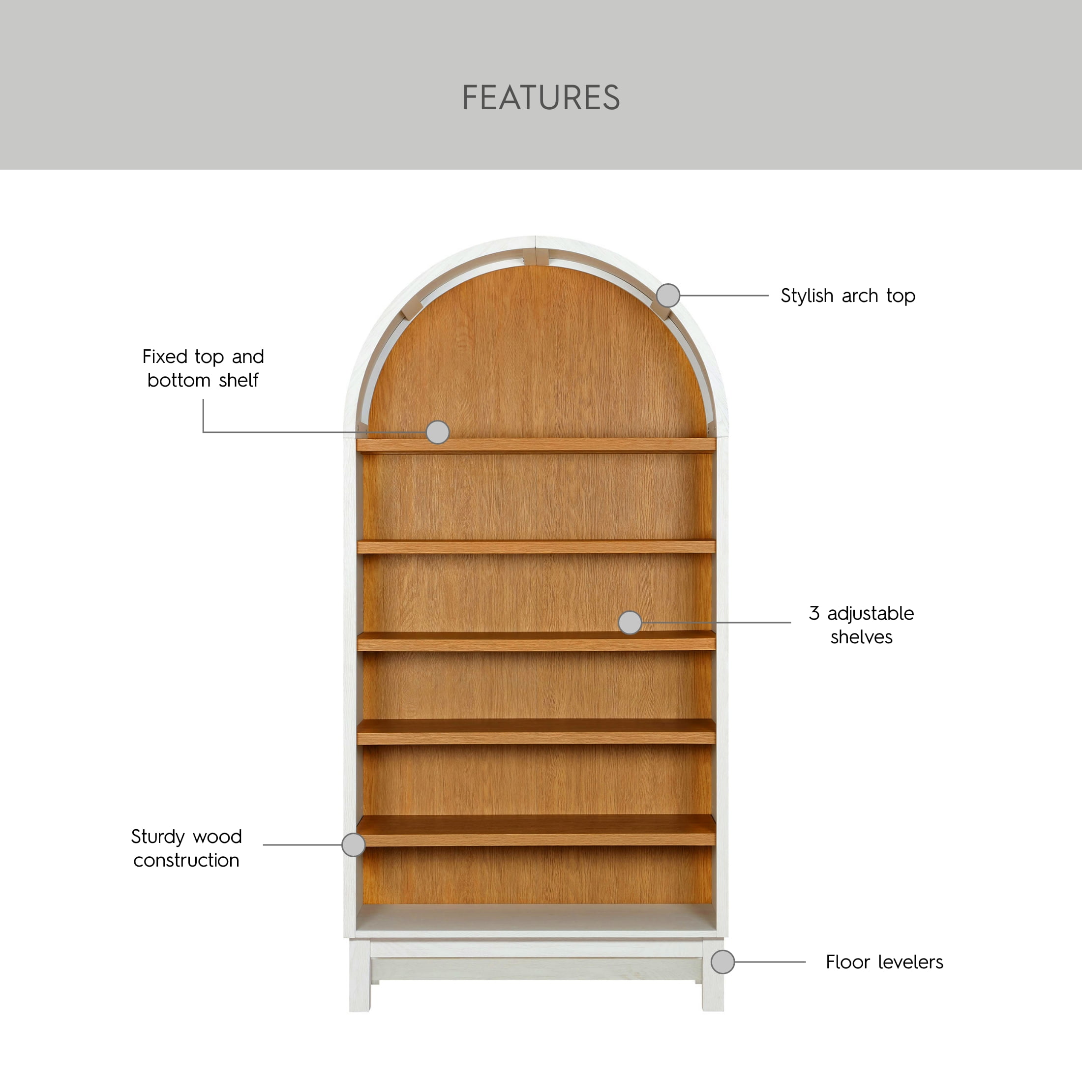 Better Homes & Gardens Juliet Open Arch Bookcase, White and Light Honey