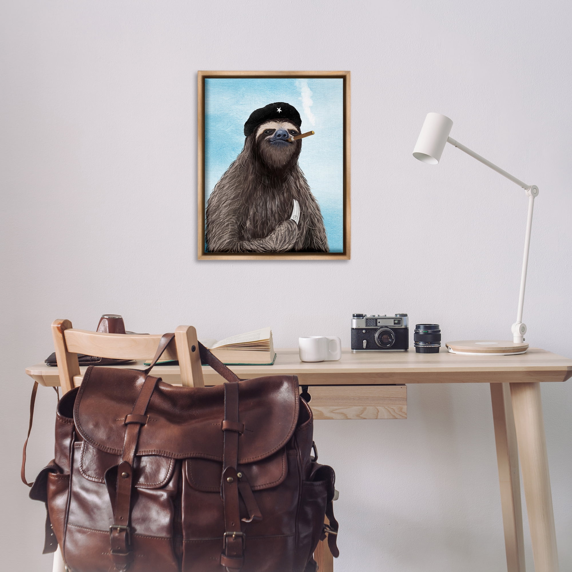 Stupell Industries Captain Sloth & Cigar Novelty & Humor Painting Brown Floater Framed Canvas Art Print Wall Art, 25 x 31