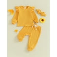 thumbnail image 3 of Newborn Girl Fall Outfits 3 6 9 12 18 24 Months 3Pcs Baby Girl Clothes Set Solid Color Crew Neck Long Sleeve Sweatshirts Long Pants Headband, 3 of 10