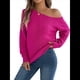 thumbnail image 1 of Tops de Crochet para Mujer, Suéteres con Hombros Descubiertos, Ropa de Playa de Punto Calado de Larga de Verano Rosa Roja M, 1 of 10