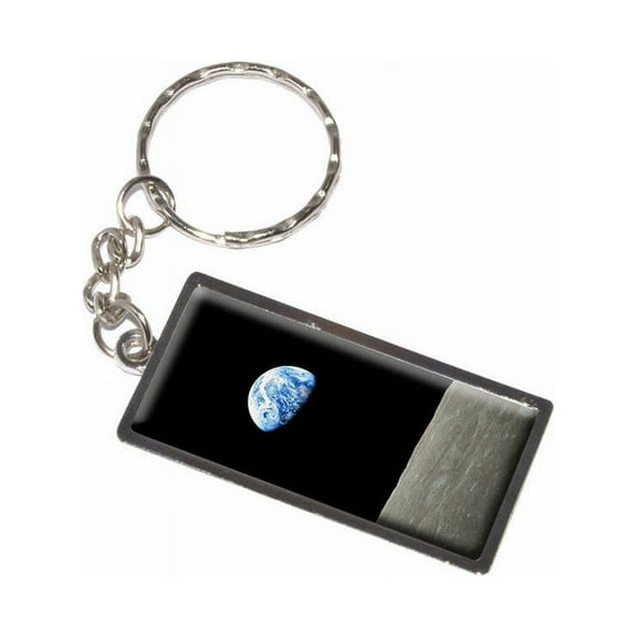 Earth Rising Over Lunar Moon Surface Horizon Keychain Key Chain Ring