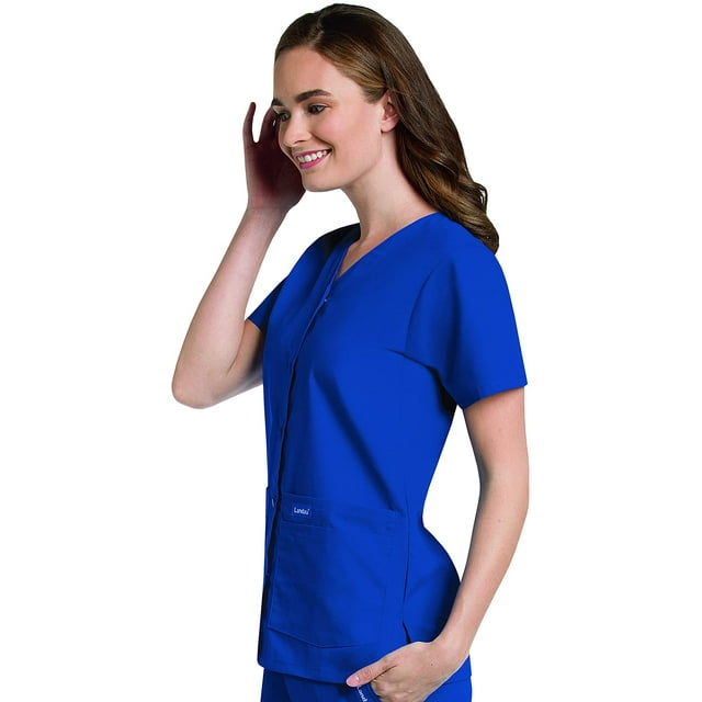 Landau Essentials Haut d'Uniforme à Boutons-Pression pour Femmes : Coupe Classique et Décontractée, Col en V, 4 Poches 8232
