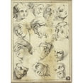 thumbnail image 2 of After Abraham Bloemaert 14x18 Gold Ornate Wood Frame and Double Matted Museum Art Print Titled - 13 Sketches of Various Faces, 2 of 4