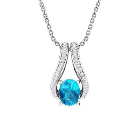 Oval-cut Swiss Blue Topaz pendant necklace