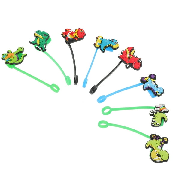 Masteelf Dinosaur Straw Covers with Reusable Silicone Material for Decoration Assorted Color 8pcs