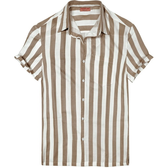 LA LEELA Men's Hawaiian Shirts Aloha Casual Beach Shirts Short Sleeve Button Down Collared Shirt Men S Stripes, Brown Summer